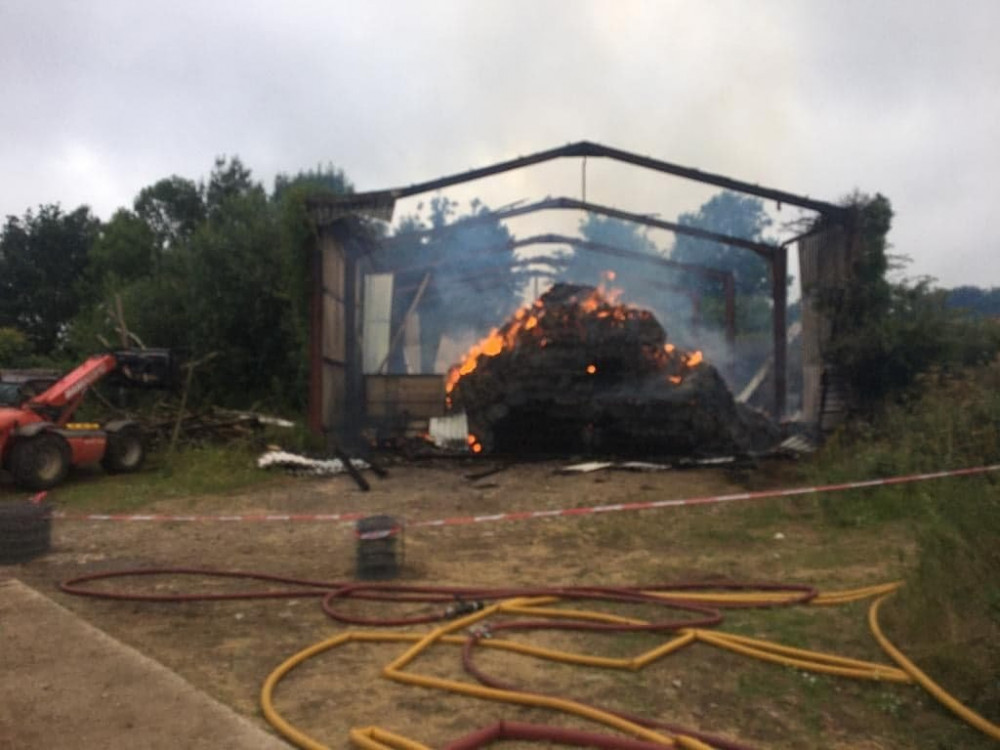 The barn was completely destroyed in the blaze (photo credit: Colyton Fire Station)