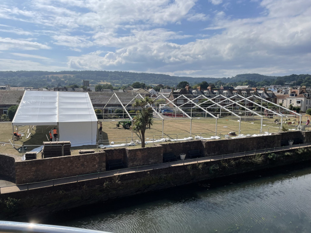 Setting up a marquee on the Ham, Sidmouth (Sidmouth Folk Festival)