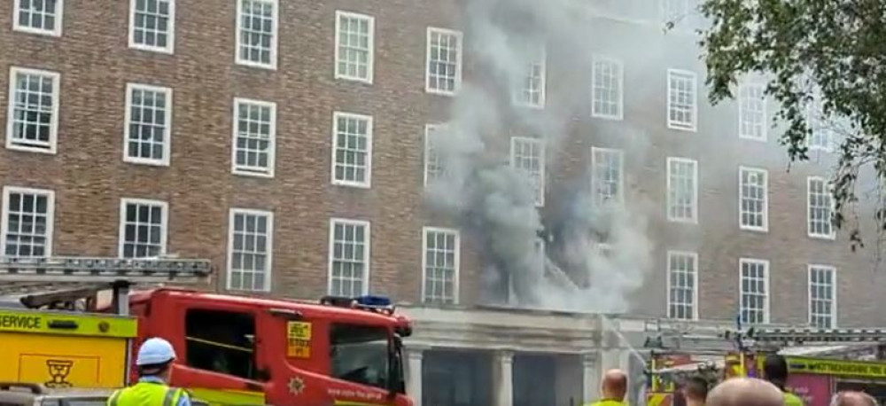 Fire crews are currently tackling a blaze at the home of Nottinghamshire County Council in West Bridgford. Image by Notts Fire and Rescue Service.