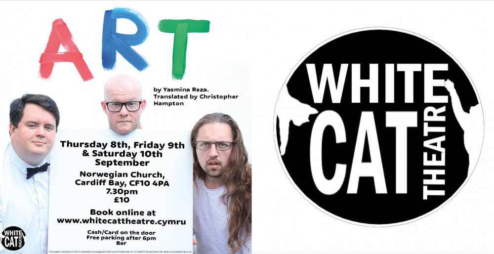 'Art' examines the reactions of Marc and Yvan to an expensive large white painting bought by their friend Serge. (Image credit: White Cat Theatre)