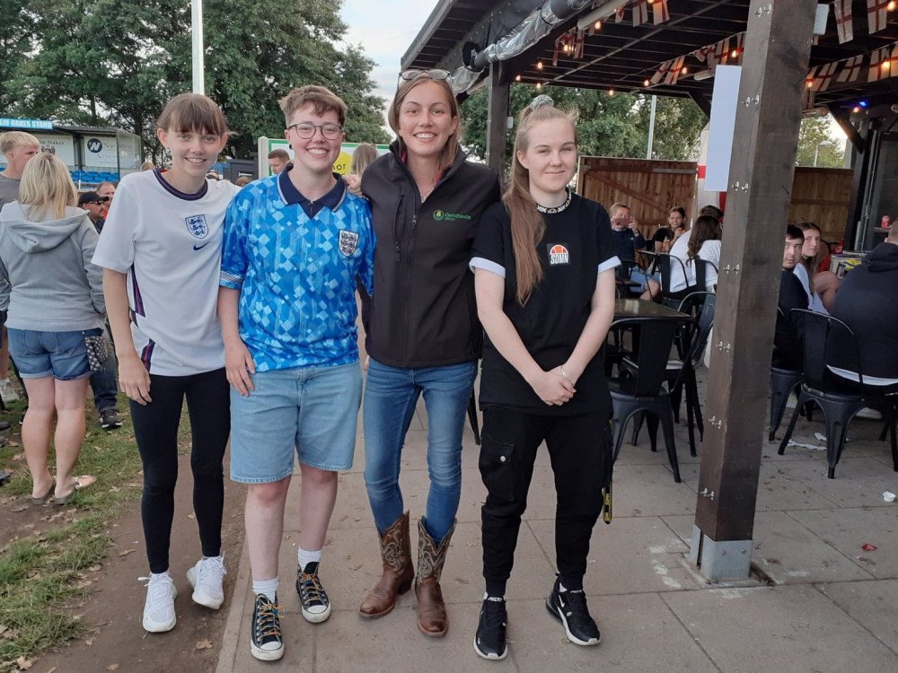 Sandbach ladies's first team captain, Amy Barber (second from right) with some of her team mates yesterday.