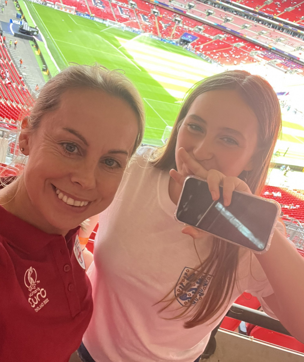 The highly-respected Hitchin Belle stalwart Gemma Smith with daughter Madison at Wembley on Sunday. CREDIT: Gemma Smith Twitter @GemmaSmith_09