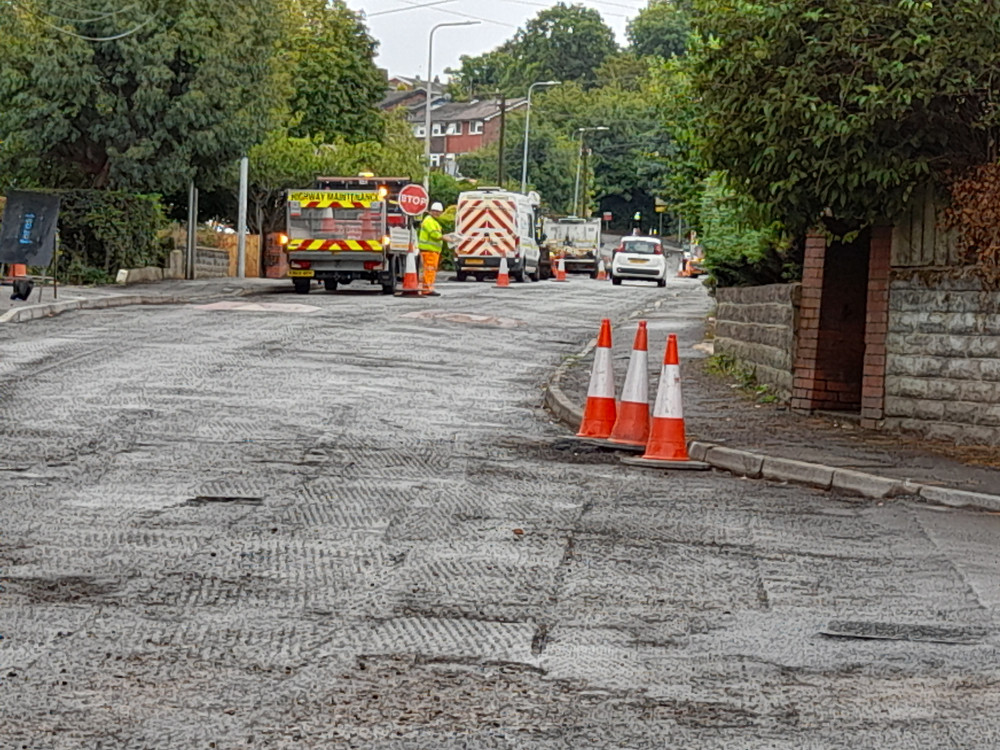 Murch Road in Dinas Powys being prepared for resurfacing. (Image credit: Chris Franks)