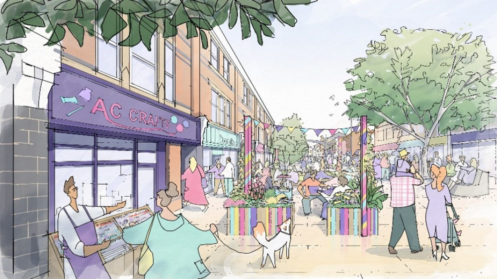 Ashfield District Council has submitted an ambitious £11million bid to the Government’s Levelling Up Fund for the revitalisation of Hucknall town centre. An Artist's impression of Hucknall High Street. Image courtesy of Ashfield District Council. 