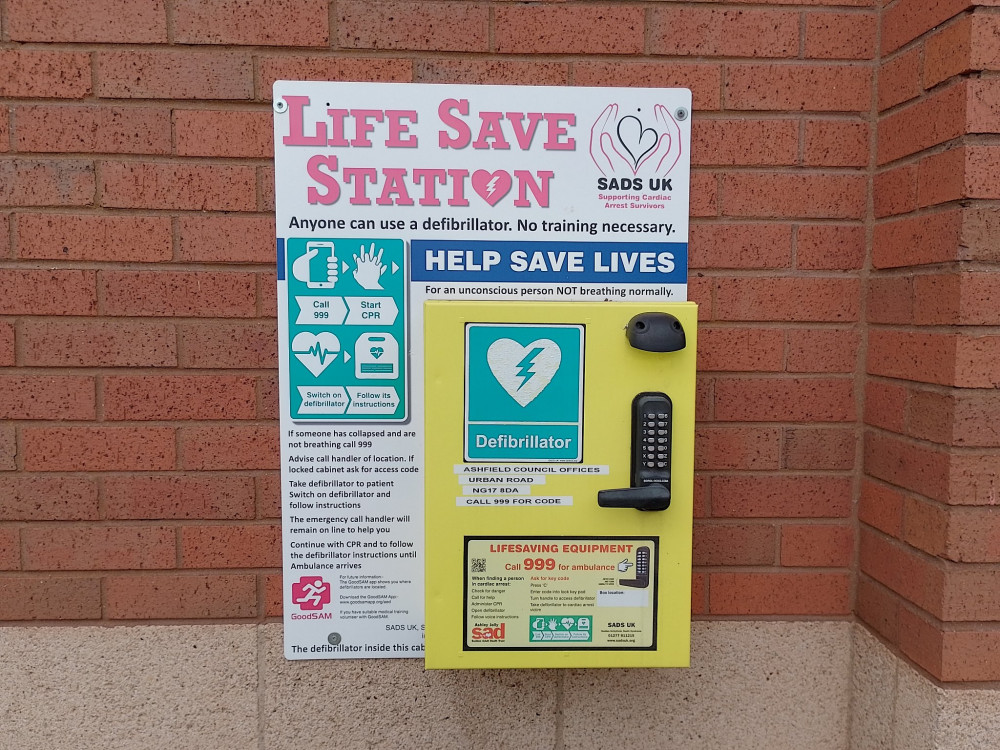 The defibrillator missing from Titchfield Park in Hucknall has been found. Photo courtesy of Ashfield District Council's Facebook page.