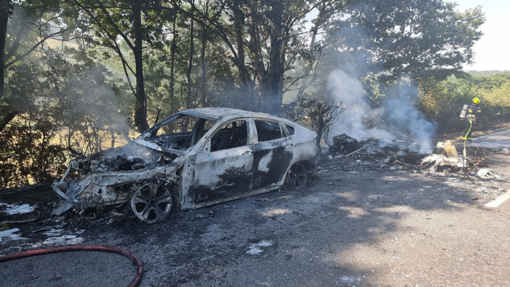 The scene of the fire on the A35 (Credit: Devon and Cornwall Roads Policing Team)