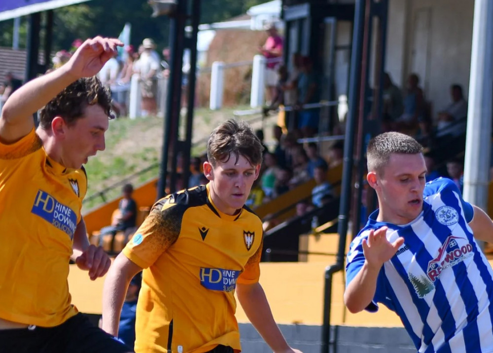 Picture from Falmouth Town's big win against Clevedon. Featured image: Matt Friday/Cornwall Sports Media.