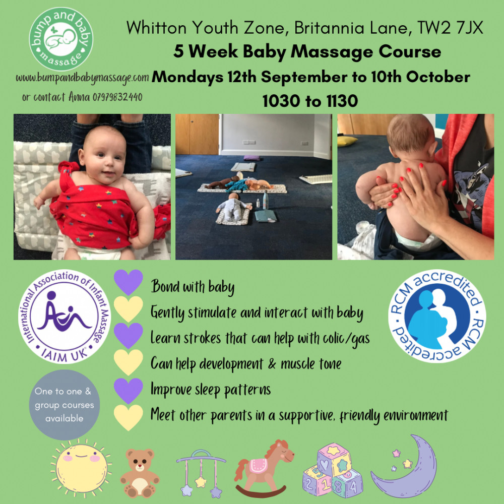 Five week baby massage course. Learn a beautiful full body massage for your baby with a qualified International Association of infant massage instructor. Meet other parents and learn this skill in a relaxed, friendly, supportive environment. Five week baby massage course. Learn a beautiful full body massage for your baby with a qualified International Association of infant massage instructor. Meet other parents and learn this skill in a relaxed, friendly, supportive environment.