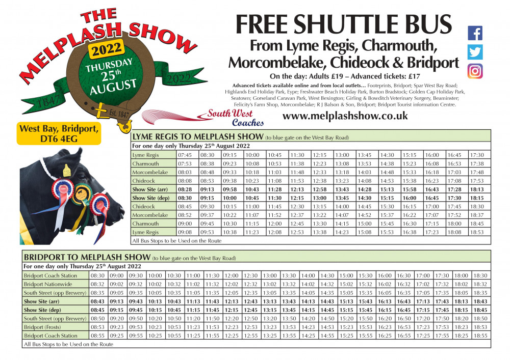 The Melplash Show bus timetable