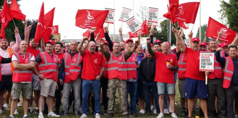 Pickets as strike starts at Port of Felixstowe (Picture contributed)