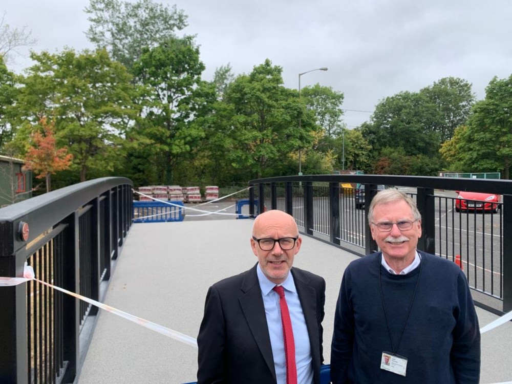 MP for Warwick and Leamington Matt Western with Cllr John Holland next to the pre-fabricated bridge set to be put in place over Gog Brook