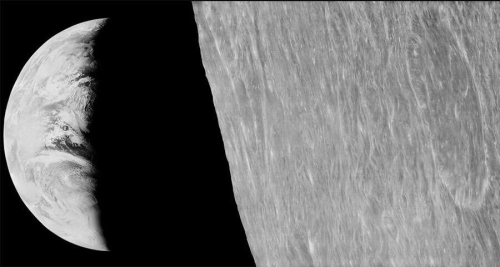 First picture of Earth from Moon orbit by Lunar 1