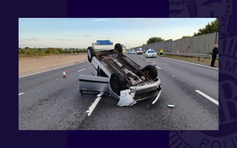 Police have appealed for witnesses to come forward following a car crash on the M1 not too far from Hucknall. Photo courtesy of Nottinghamshire Police.