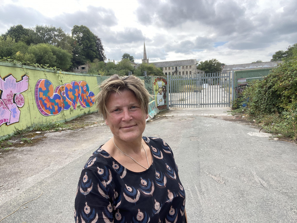Lib Dem candidate Sarah Dyke at Frome's Saxonvale site