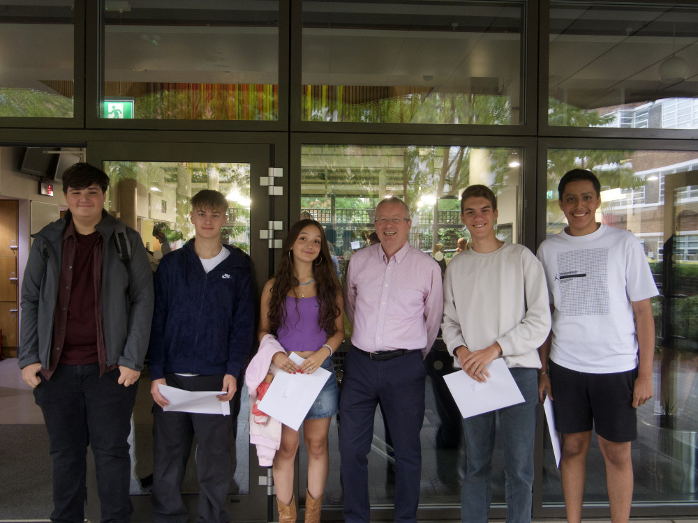 GCSE students at St Benedict's with the Headmaster, Andrew Johnson