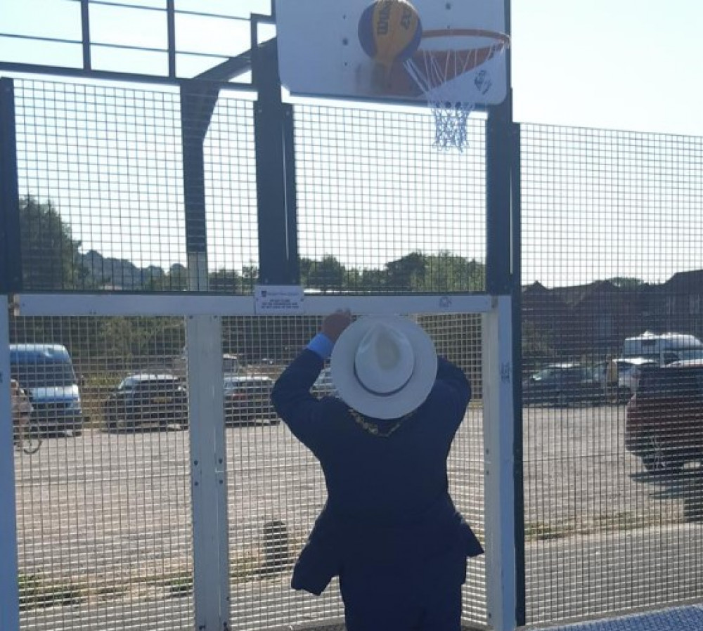 The Mayor has a shot at the newly refurbished MUGA in Bridport.