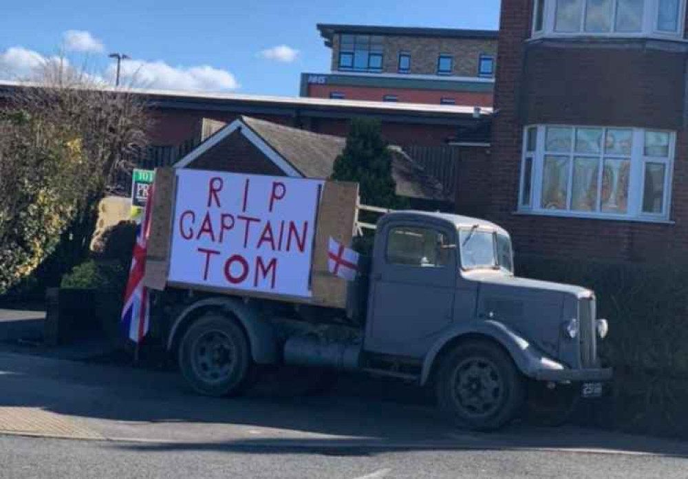 A large "RIP Captain Tom" sign was displayed in Biddulph. Image credit: Grant Seymour