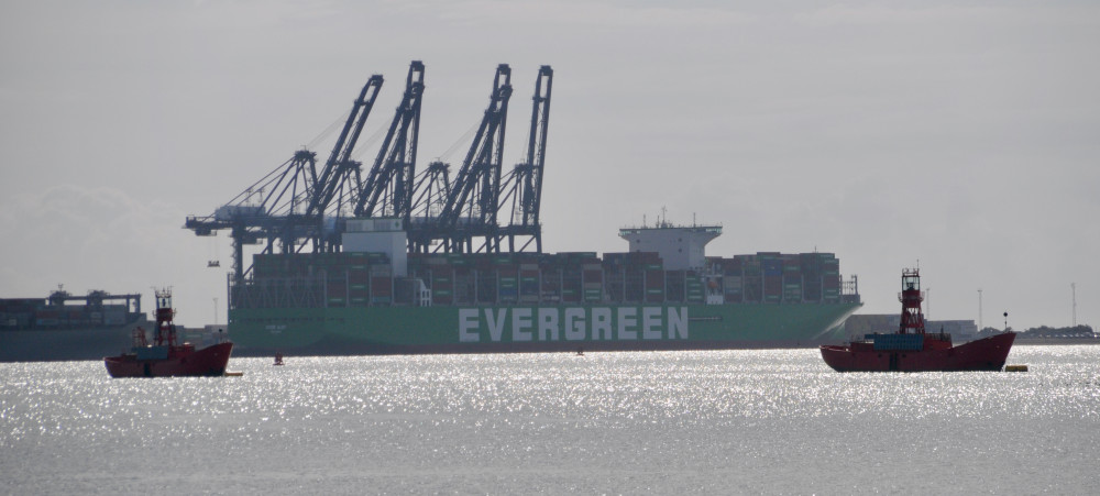 Evergreen's Ever Alot cut a lonely figure during strike (Picture credit: Felixstowe Nub News)