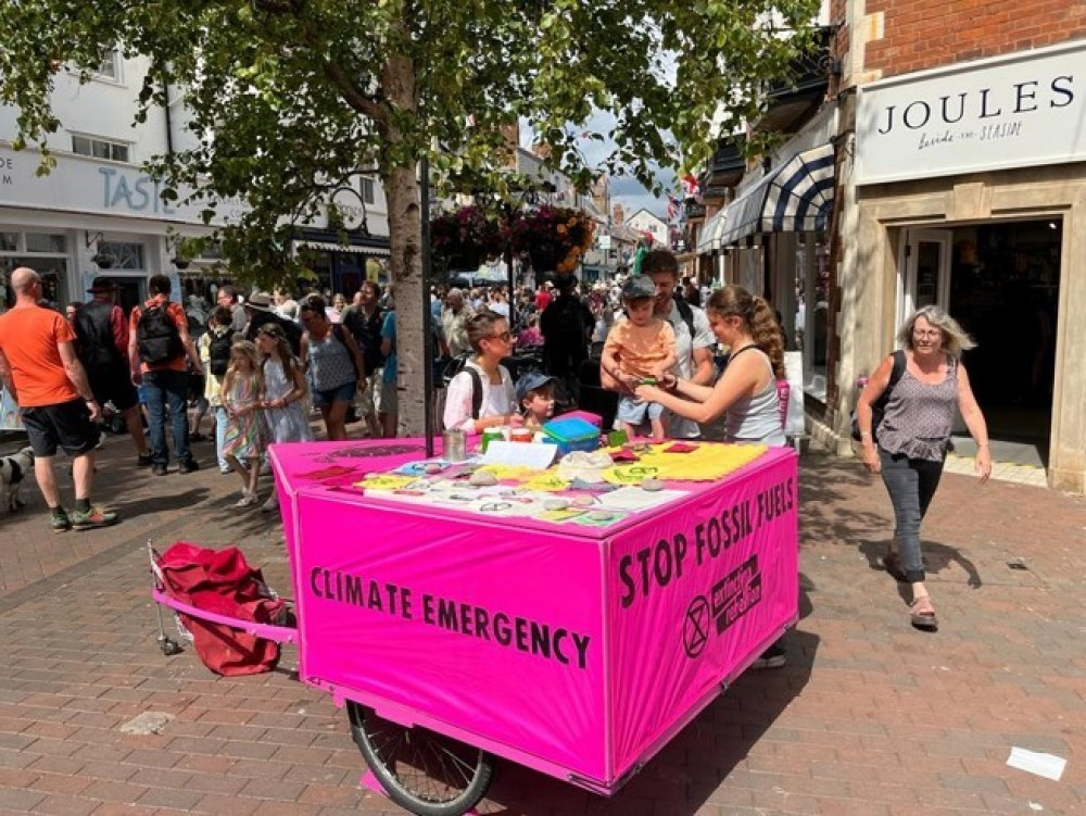 Seaton and Axe Valley Extinction Rebellion have been spreading their message about the climate emergency with their pink boat