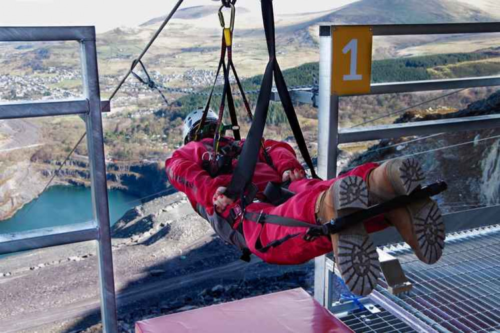 The zip line reaches speeds of up to 100mph. Image credit: Zipworld The zip line reaches speeds of up to 100mph. Image credit: Zipworld