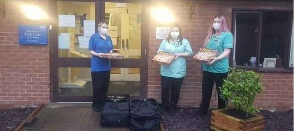 Staff at Park Lane Care Home with their pizzas Staff at Park Lane Care Home with their pizzas