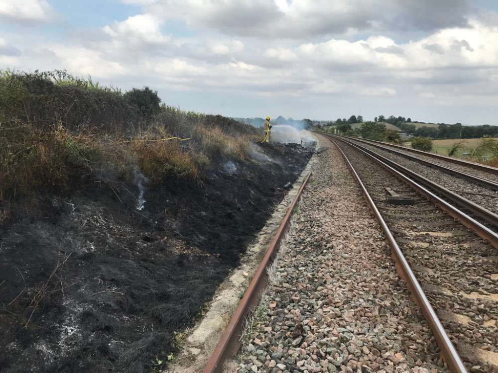 Network Rail shared a photo of the fire near Dorchester South station.