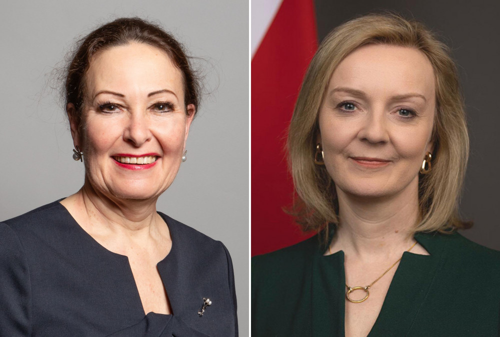 L: Anne Marie Morris MP (By Richard Townshend, CC BY 3.0, https://commons.wikimedia.org/w/index.php?curid=86673656). R: Liz Truss MP (By UK Government, OGL 3, https://commons.wikimedia.org/w/index.php?curid=117584988)