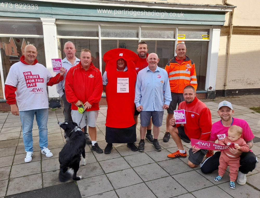 Postal workers striking in Hadleigh today (Picture contributed)