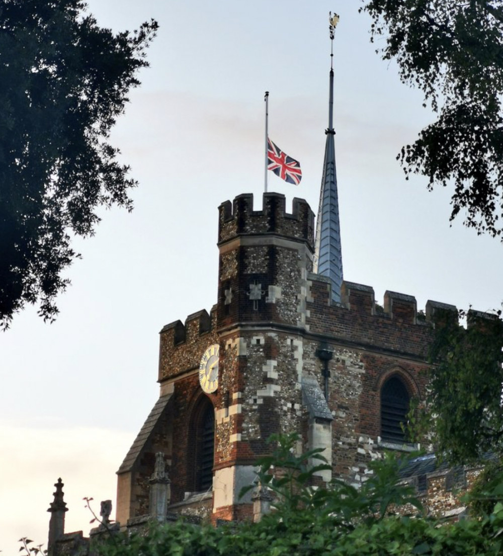 St Mary's Church also flew its Union Jack flag at half mast as a sign of respect. CREDIT: Sophie Bichener St Mary's Church also flew its Union Jack flag at half mast as a sign of respect. CREDIT: Sophie Bichener