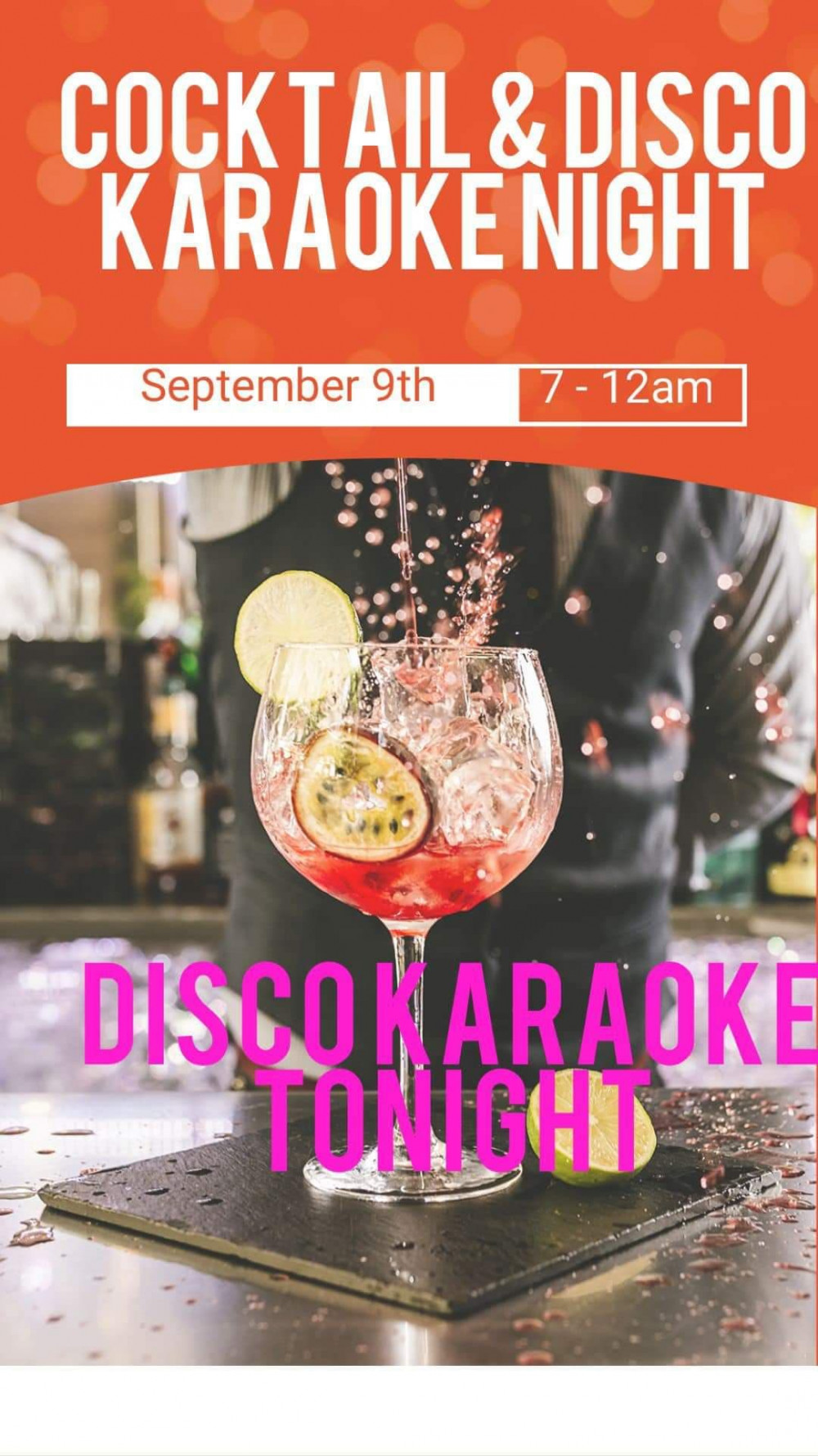 There is a Cocktail & Disco Karaoke Night at the Hop Pole tonight (September 9).