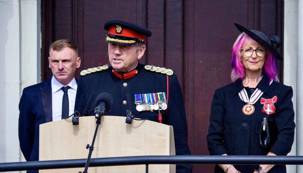 Chairman of North West Leicestershire District Council, Russell Boam, Colonel Murray Colville and Alison Smith MBE. Photo: North West Leicestershire District Council