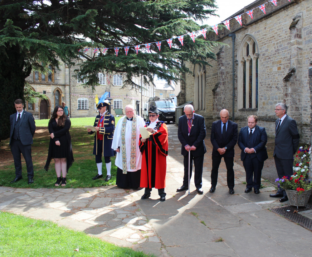 The Mayor of Axminster, Cllr Jill Farrow, reads the proclamation of the accession of King Charles III (photo credit: Lili Sheppard)