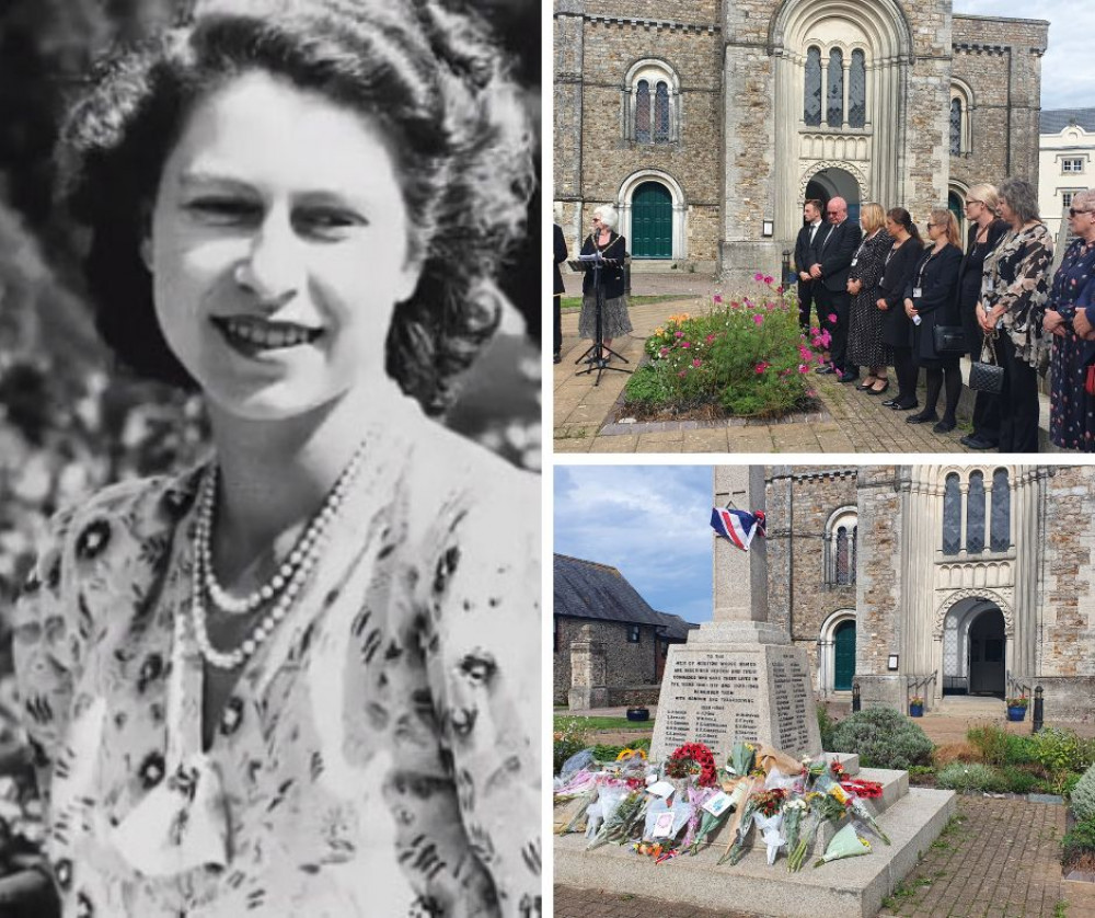 A young Queen Elizabeth II Top: Monday's proclamation ceremony Bottom: Flowers at Honiton War Memorial  