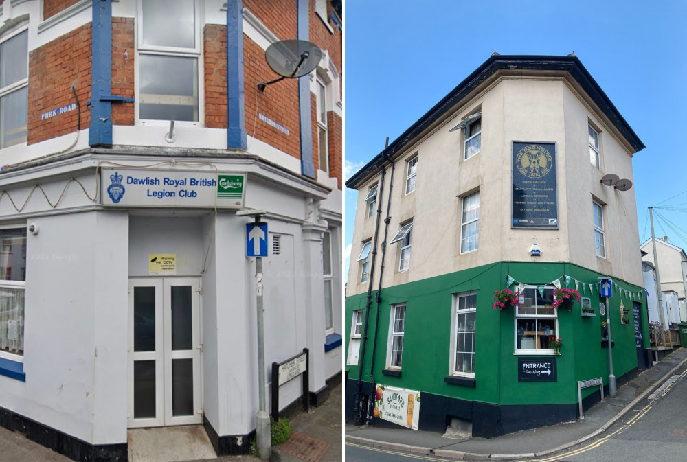 L: Dawlish Royal British Legion Club (Google Maps). R: Gresham House Inn (Nub News/ Will Goddard)