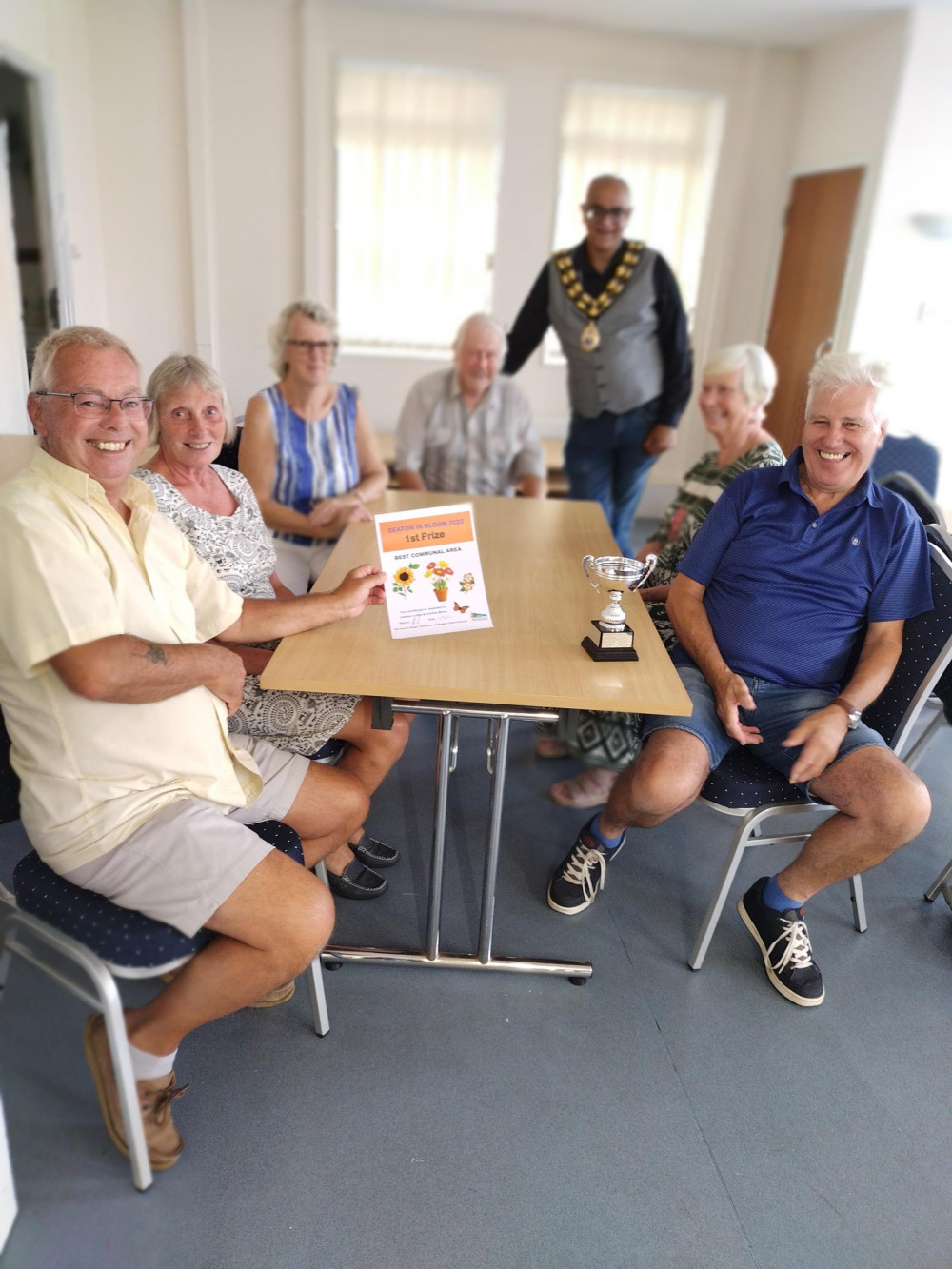 The Mayor of Seaton, Cllr Amrik Singh, presented the Seaton in Bloom trophies