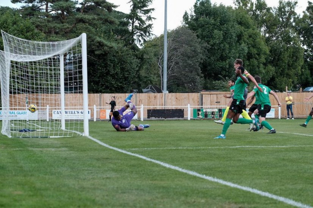 Hardly a Rock in sight as East Thurrock keeper Montel Joseph is beaten.