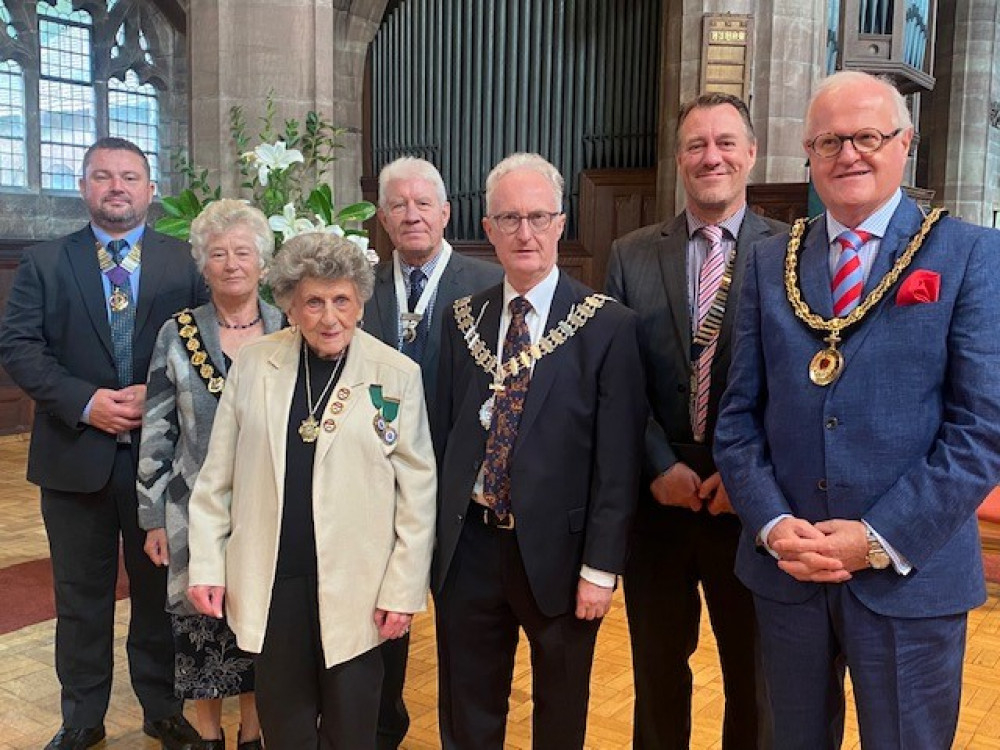 Alsager Town Council chair, Cllr Philip Williams (centre) at his civic service yesterday. 