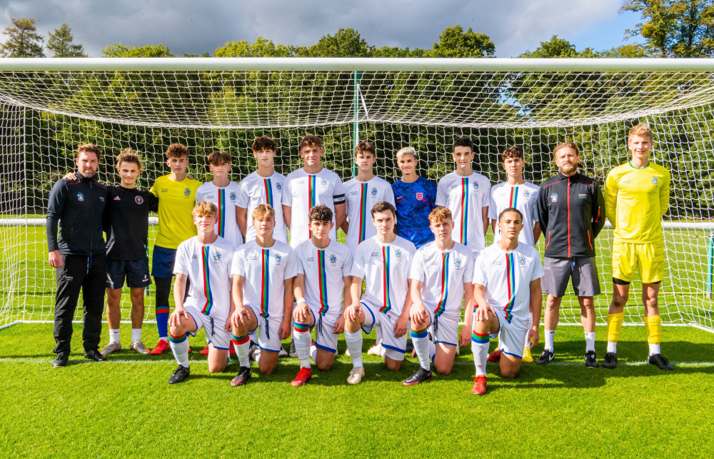 Romeo Beckham and Harry Crawford joined Millfield football players. Picture: Millfield School Romeo Beckham and Harry Crawford joined Millfield football players. Picture: Millfield School