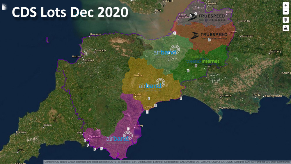 Map Showing The Companies Responsible For Phase Two Of The Connecting Devon And Somerset Programme. CREDIT: Connecting Devon And Somerset. Free to use Map Showing The Companies Responsible For Phase Two Of The Connecting Devon And Somerset Programme. CREDIT: Connecting Devon And Somerset. Free to use