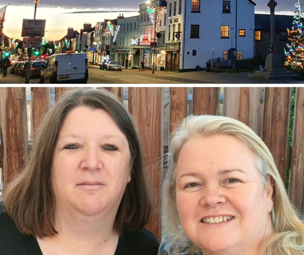 Top: Honiton High Street Bottom: Caroline Retter (L) and Sharon Thorne (R)