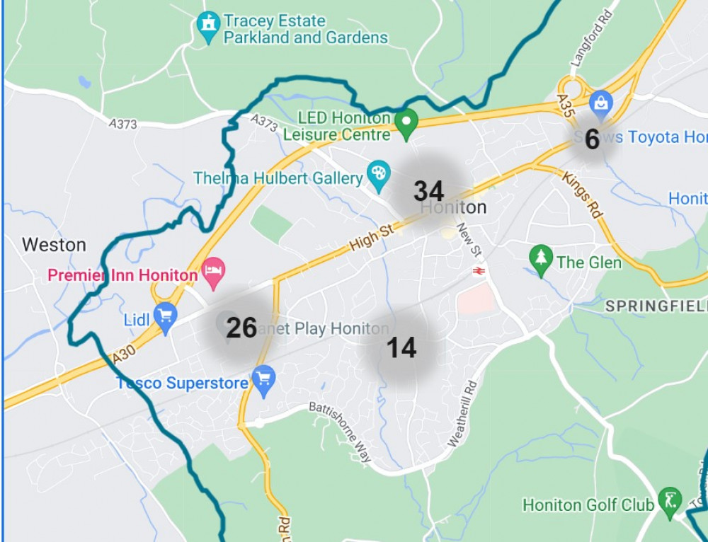 A map showing locations of crimes committed (Credit: Devon and Cornwall Police) 