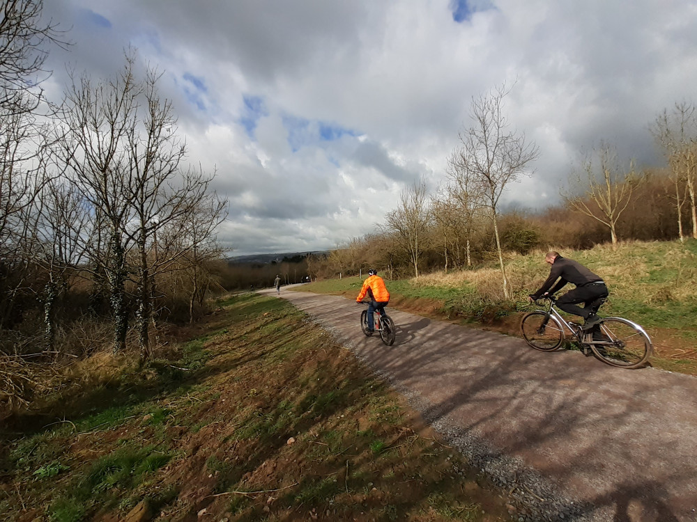 Cyclists using a multi-user path in Dulcote