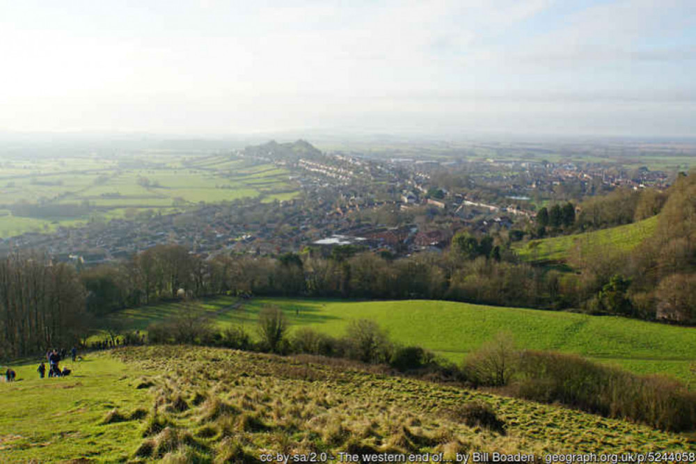 The western edge of Glastonbury, viewed from the Tor