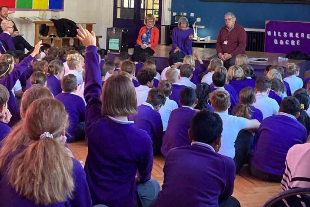 A local democracy assembly at Wilshere-Dacre School in Hichin. from left: Cllrs Val Bryant, Judi Billing and Ian Albert. A local democracy assembly at Wilshere-Dacre School in Hichin. from left: Cllrs Val Bryant, Judi Billing and Ian Albert.