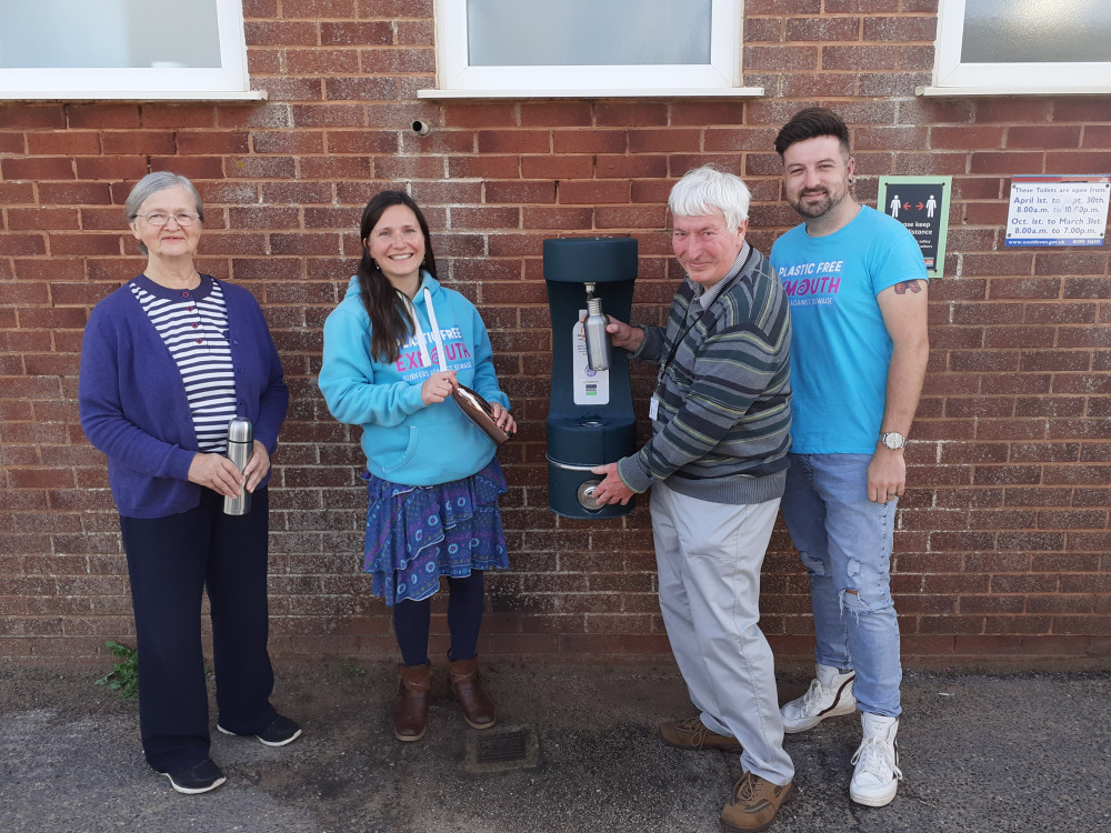 L to R: Cllr Marianne Rixson, Debbie of Plastic Free Exmouth, Cllr Tim Dumper, Ash of Plastic Free Exmouth (EDDC)