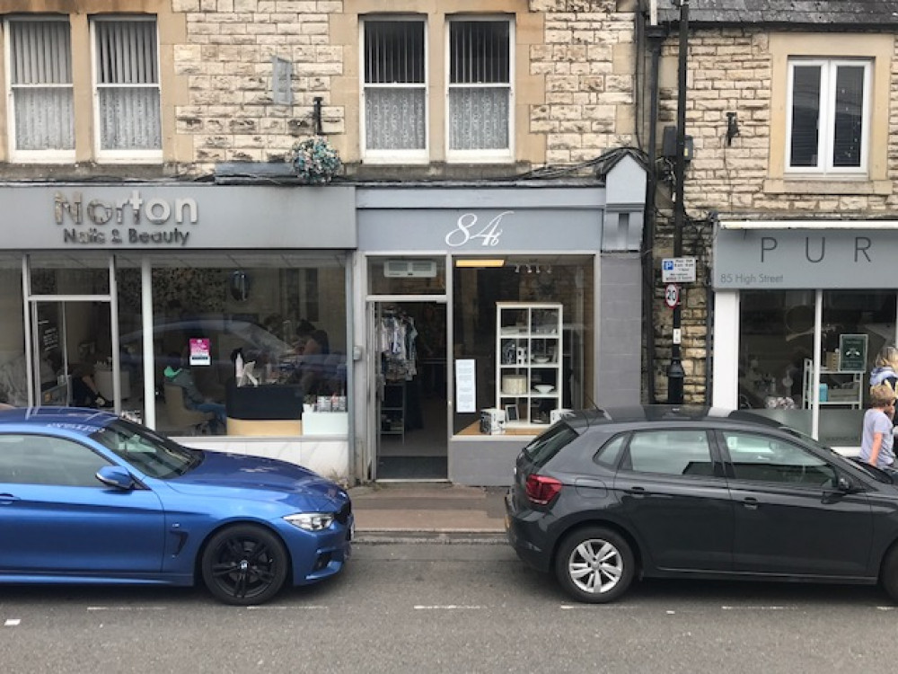 84b, located on Midsomer Norton High Street, directly opposite M&Co