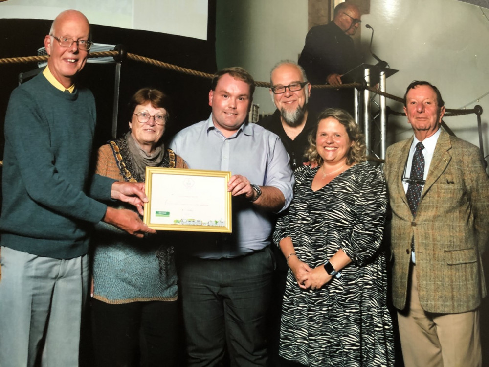 Mark Penton Glastonbury in Bloom Volunteer, Mayor of Crewkerne, The Town Clerk Conor Ogilvie- Davidson, Mayor of Glastonbury, Sarah Marks Glastonbury in Bloom Committee Clerk , Gerald Morgan Glastonbury in Bloom Volunteer.