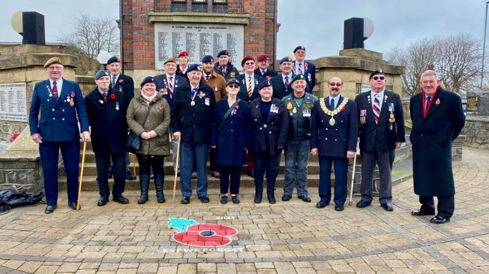 Armistice Day Service 2021 – The then NWLDC Chairman Cllr Virge Richichi with Cllr Tony Gillard and representatives from the Whitwick branch of the Royal British Legion