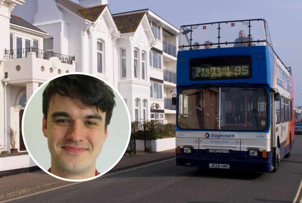 Open top bus in Exmouth (By Ed Webster, CC BY 2.0, https://commons.wikimedia.org/w/index.php?curid=36092389). Inset: Cllr Paul Millar (EDDC) Open top bus in Exmouth (By Ed Webster, CC BY 2.0, https://commons.wikimedia.org/w/index.php?curid=36092389). Inset: Cllr Paul Millar (EDDC)