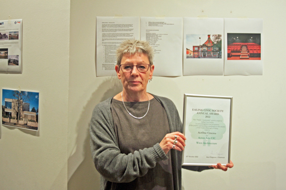 Amanda Mason with the "highly Commended" Certificate for ActOne Cinema Amanda Mason with the "highly Commended" Certificate for ActOne Cinema